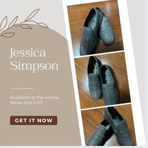 Jessica Simpson Dinellia Glittery Black Flats. Pre owned.